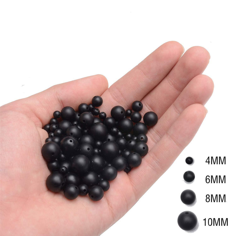 NCB Black Matte Onyx Beads 200pcs 4mm Round Gemstone Beads Spacer Charm Beads Natural Stone Loose Beads for Bracelet Necklace Jewelry Making 4mm 6mm 8mm 10mm (Matte Black Onyx, 4mm 200pcs) Matte Black Onyx