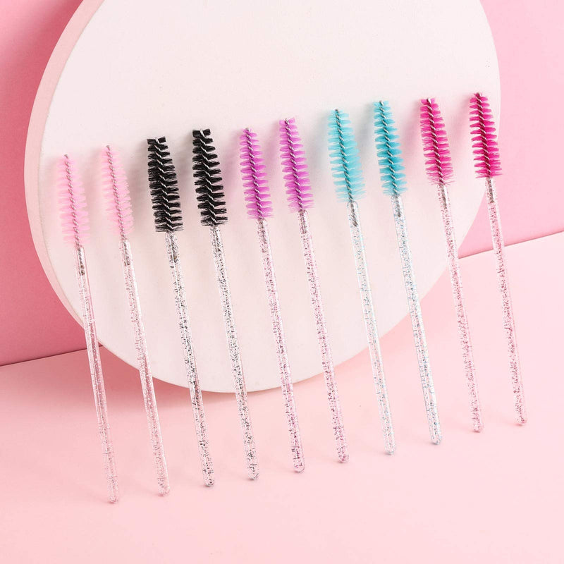 Tbestmax 500 Disposable Mascara Wands Eyelash Brush Spoolies for Eyebrow Eye Lash Extension Colorful Crystal Stick -5-color