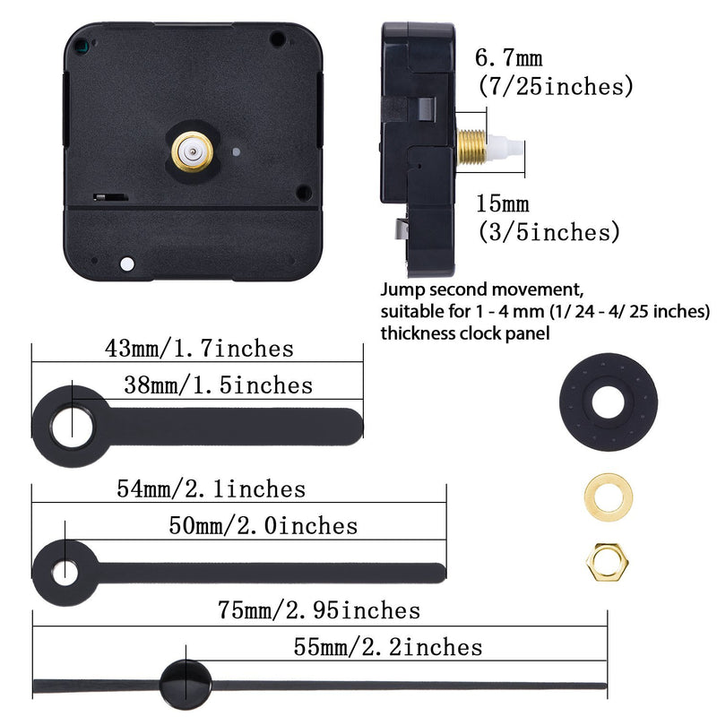 Mudder Clock Movement with Short Hands, 4/25 Inch Maximum Dial Thickness, 3/5 Inch Total Shaft Length