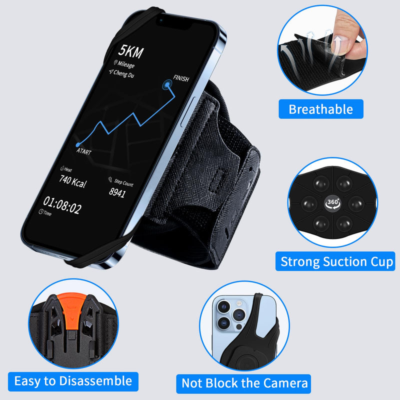 【2023 New】 HLOMOM Phone Holder for Running,Wristband Fits 4.7-7.5'' Phones Sports Armband 360°Rotation & Detachable for iPhone 14/14Pro/13ProMax/12/Pro/Pro Max/XS/8/7/6, Samsung Galaxy (S) Wristband 5.5-11'' Black