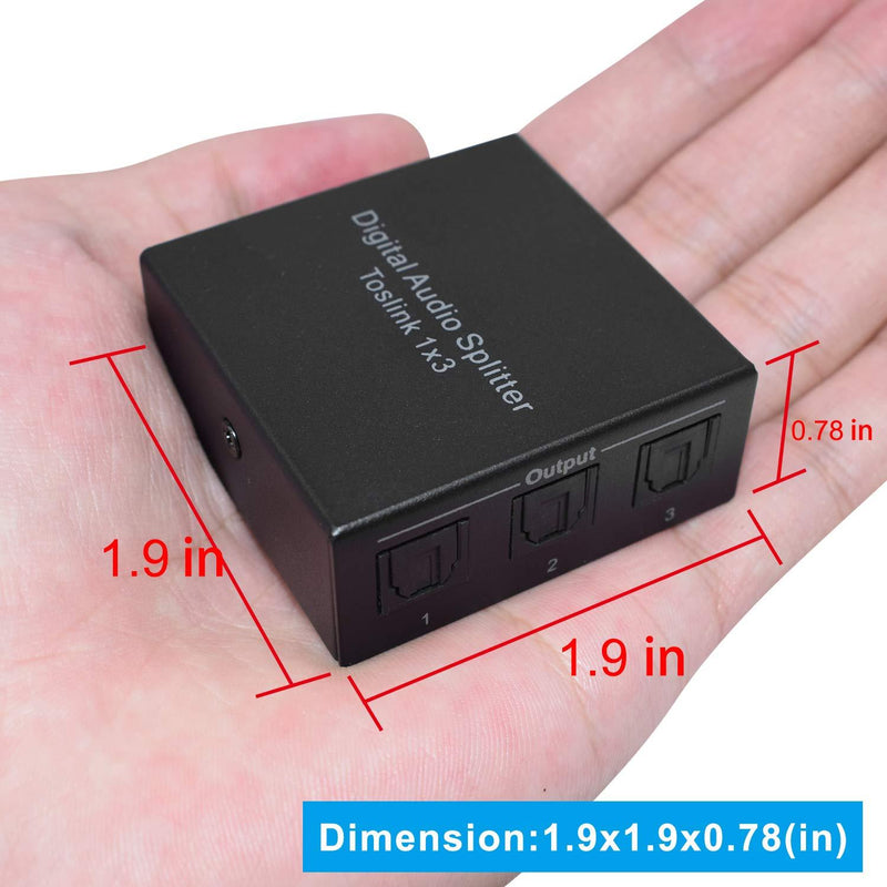 3 Port Toslink Splitter, Digital Optical Audio Splitter 1 Input 3 Output, SPDIF Toslink Fiber Audio Splitter Support LPCM 2.0/DTS/Dolby Digital, for Amplifier, Sound bar, Xbox, PS4, Blue-Ray, DVD Ect