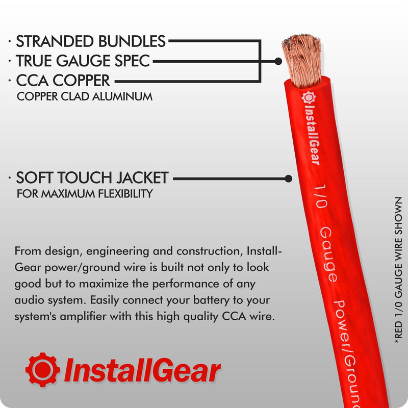 InstallGear 8 Gauge 25ft Black and 25ft Red Power/Ground Wire True Spec and Soft Touch Cable 8 Gauge (25ft) Red + Black