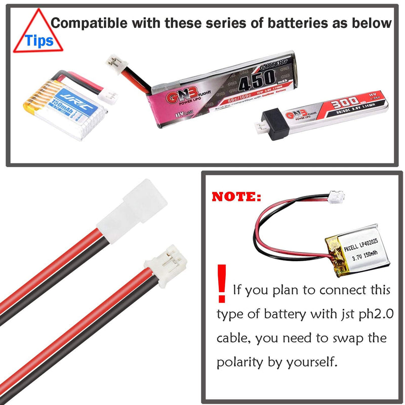 5 Pairs Silicone JST-PH 2.0 Male and Female Connector Cable, SIM&NAT 10cm 20AWG Tiny Whoop Mini JST 2-pin connectors for Battery JJRC H67 H36 Blade Inductrix E010 E013