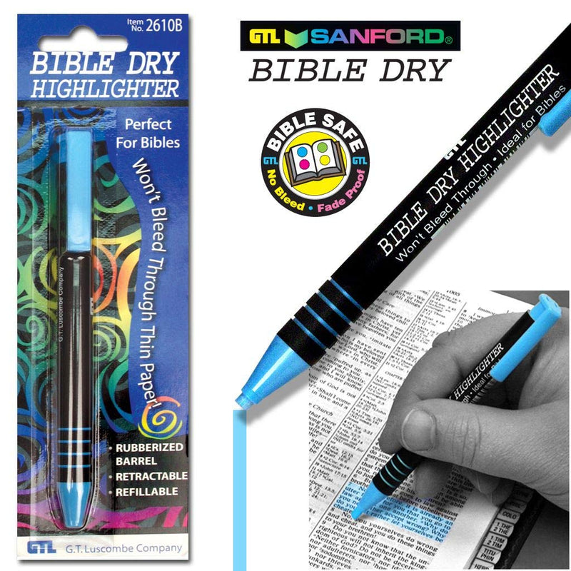 Dry Bible/Book Highlighter Pen With 2 Pack Bible/Book Dry Highlighter Refill (Blue)