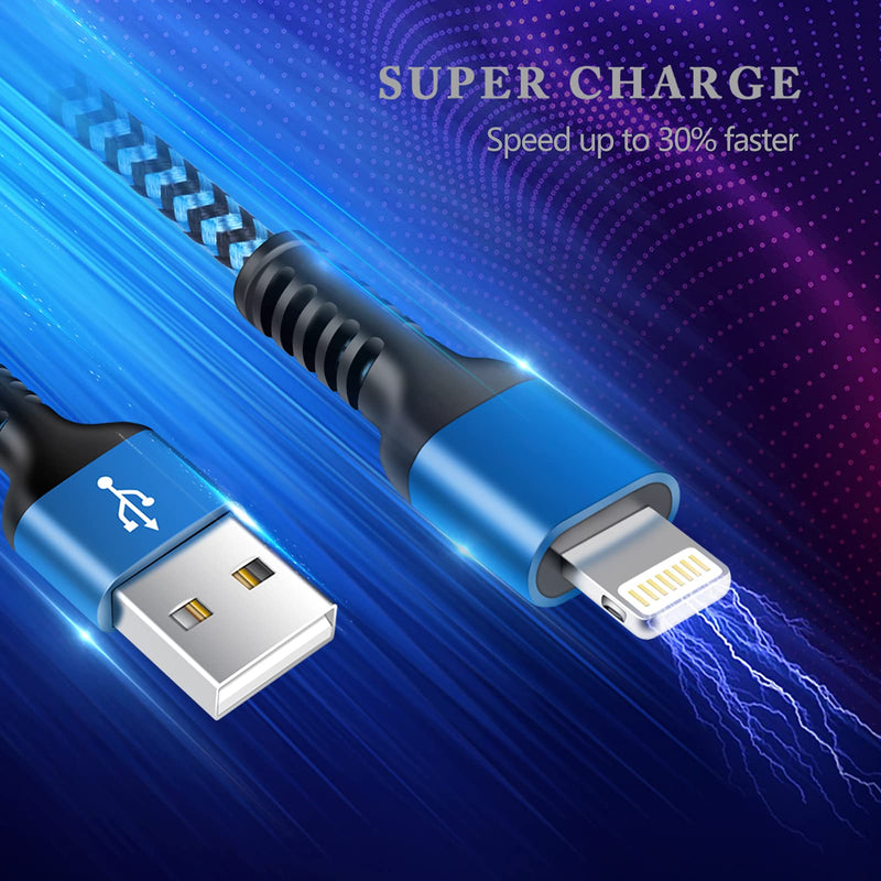iPhone Charger [3/6/10ft], 3Pack Long Braided Cables, Fast Charging Power Charger Cords for iPhone 12 Pro Max/SE/11/11 Pro/11Pro Max/XS/XR/8/7/6S Plus, iPad Mini, iPro Air, Touch USB Lightning Wire 3Pack- Blue/3Ft, Purple/6Ft, Pink/10Ft
