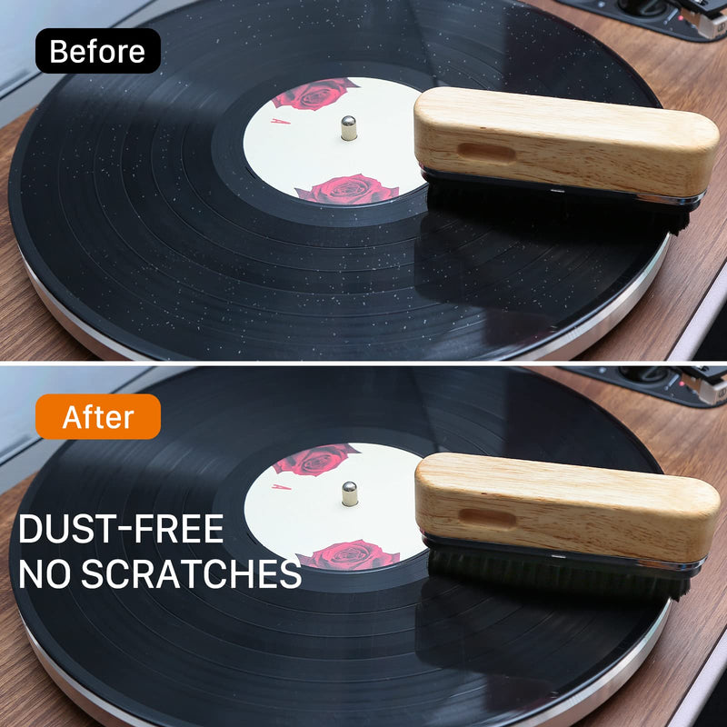 1 BY ONE Vinyl Record Cleaner Brush, Anti-Static Clean Brush for LP, Record Cleaning with Velvet & Soft Fiber Record Brush, Interchangeable Magnetic Brush Heads