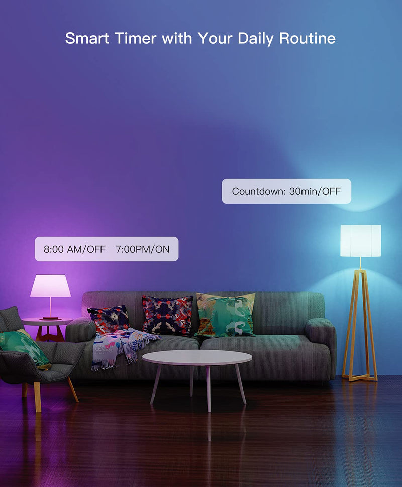 Smart Light Bulbs 2 Pack, Treatlife 2.4GHz Music Sync Color Changing Light Bulb, Works with Alexa, Google Home, A19 E26 9W 800 Lumen LED Dimmable Smart Bulb, for Party Decoration, Smart Home Lighting