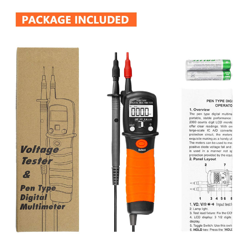 Digital Pen Multimeter AC DC 600V Voltmeter, 60M Ohm Resistance Meter, with Backlit Screen, Continuity Test Auto Power Off Electric DMM Tester(BTMETER BT-38B) BT-38B (2000 Counts)