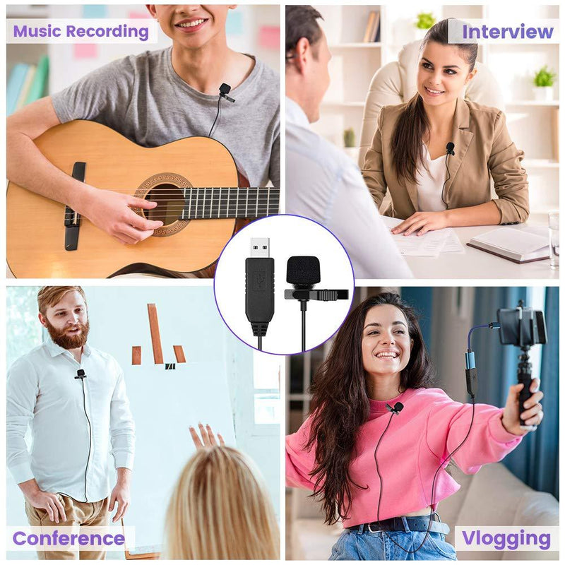 USB Lavalier Microphone, Lapel Microphone for Computer, USB-C Clip On Mic for YouTube, Recording, Podcasting, Gaming, Interview Omnidirectional Condenser Mic for PC, Laptop, Mac, Smartphone