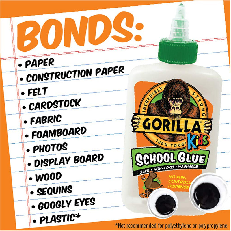 Gorilla Kids School Glue, 4 ounce. Bottle, White, (Pack of 1) 1 - Pack