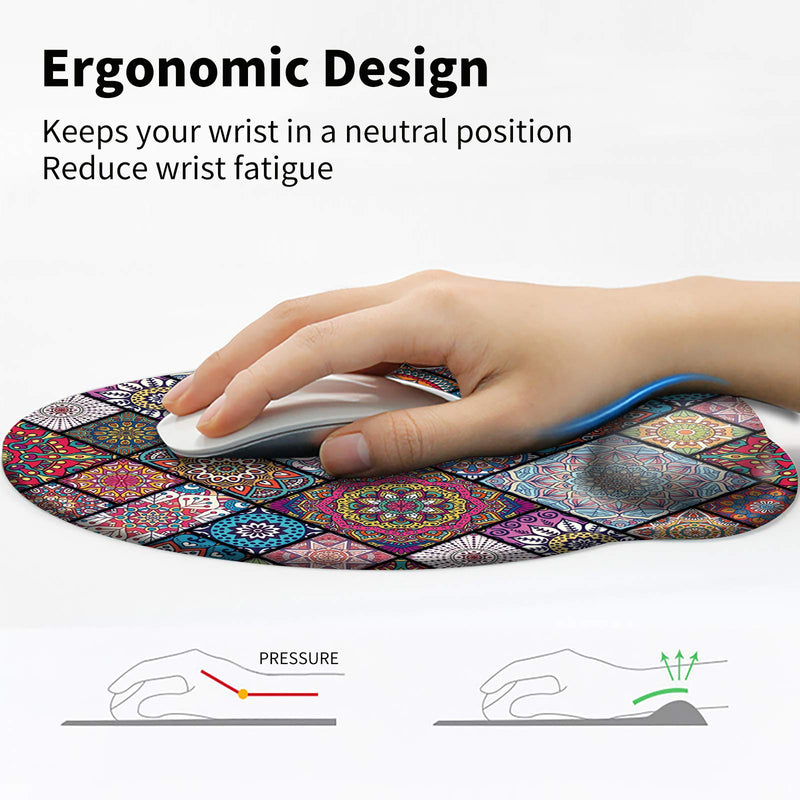 Ergonomic Keyboard Wrist Rest and Mouse Pad Wrist Rest Support Set, Non Slip Rubber Base Wrist Support Mousepad with Memory Foam for Laptop/Gaming +Coffee Coaster,Mandala Mandala