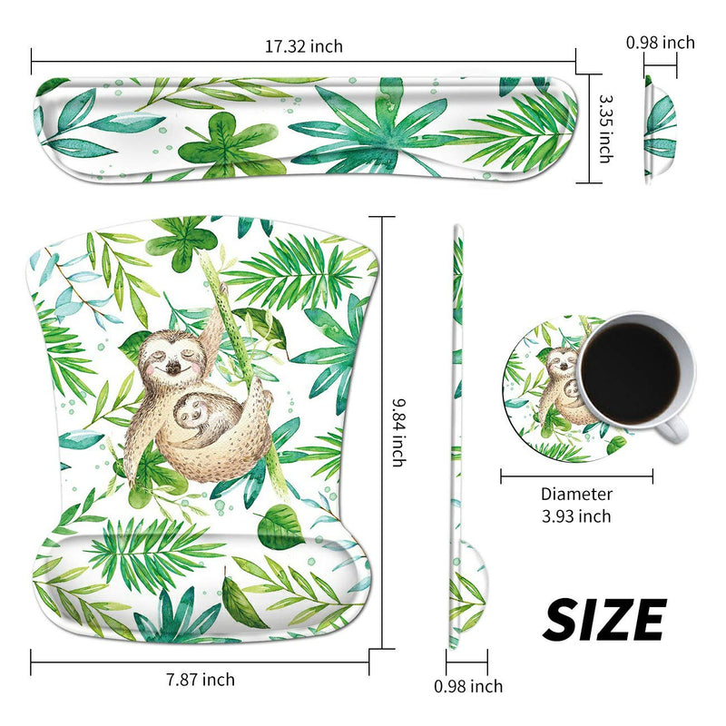 Wrist Rest for Computer Keyboard and Mouse Pad with Wrist Support Gel Cute Sloth Ergonomic Mousepad Memory Foam Comfortable Keyboard Pad Set Non-Slip Base Come with A Cute Coaster