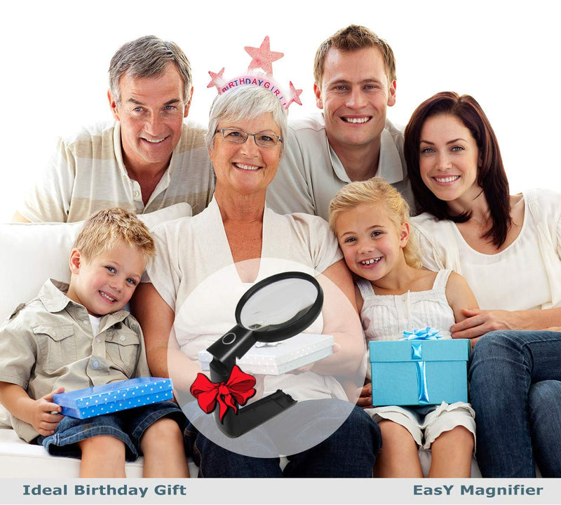 EasY Magnifier Large Magnifying Glass 2X Hands Free with Bright LED Light; Acrylic Spot Lens 4X; Lighted Desktop Loupe for Reading, Work; Macular Degeneration Aid; Ideal Gift for Visually Impaired