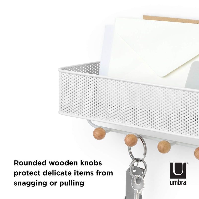Umbra Estique Entryway Organizer, Great for Storing Keys, Small Accessories, Mail, Wallets and More, White Finish