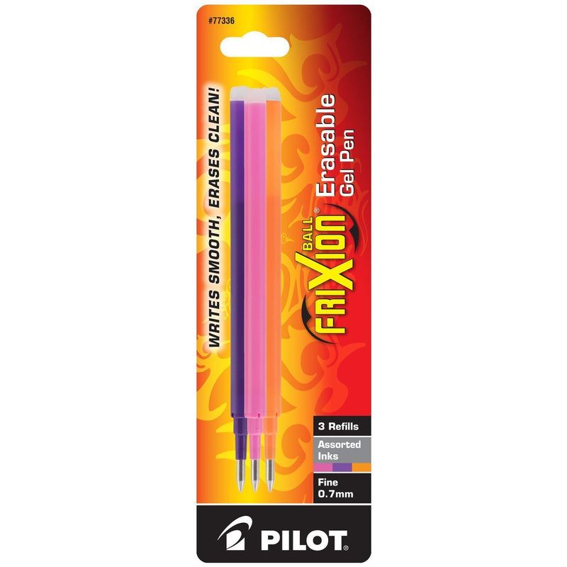 PILOT FriXion Gel Ink Refills for Erasable Pens, Fine Point, Pink/Purple/Turquoise Inks, 3-Pack (77336) Pack of 3