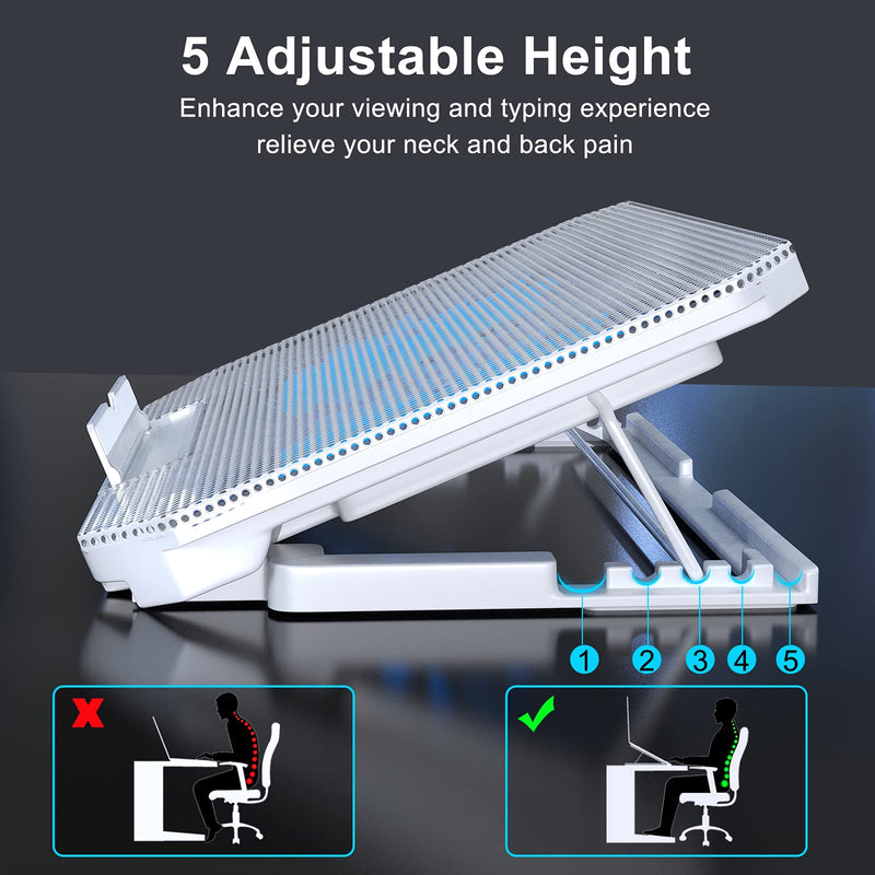 LIENS Laptop Cooling Pad with Adjustable Height Two 5.1 Inches Fan 2 USB Ports Suitable for 12"-15.6" Laptopsï¼ˆWhiteï¼‰ white