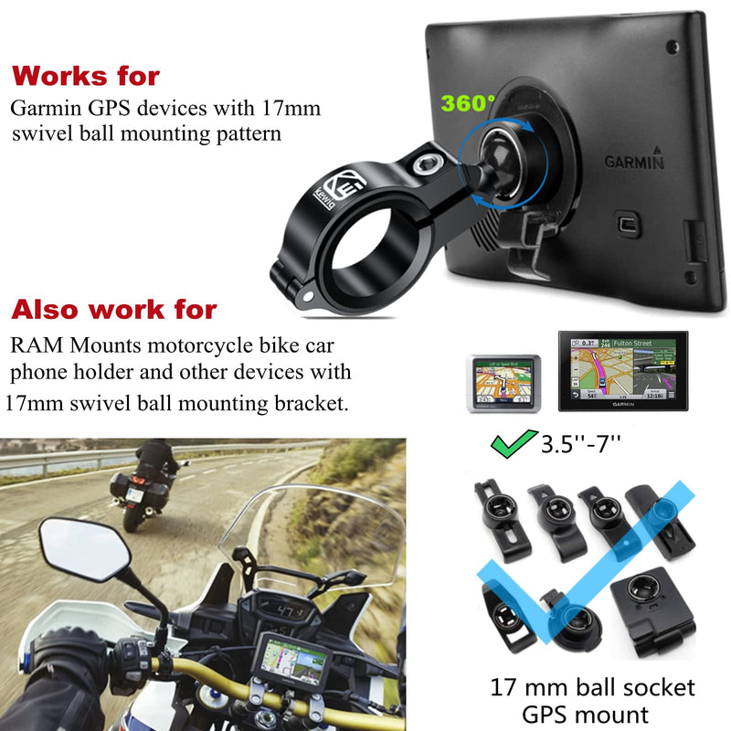 BRCOVAN Aluminum Alloy 17mm Ball Handlebar Mount Base for Garmin GPS RAM Mounts & Motorcycle Bike Phone Holder with 17mm Swivel Ball Mounting Pattern (R3B) R3B - 17mm ball