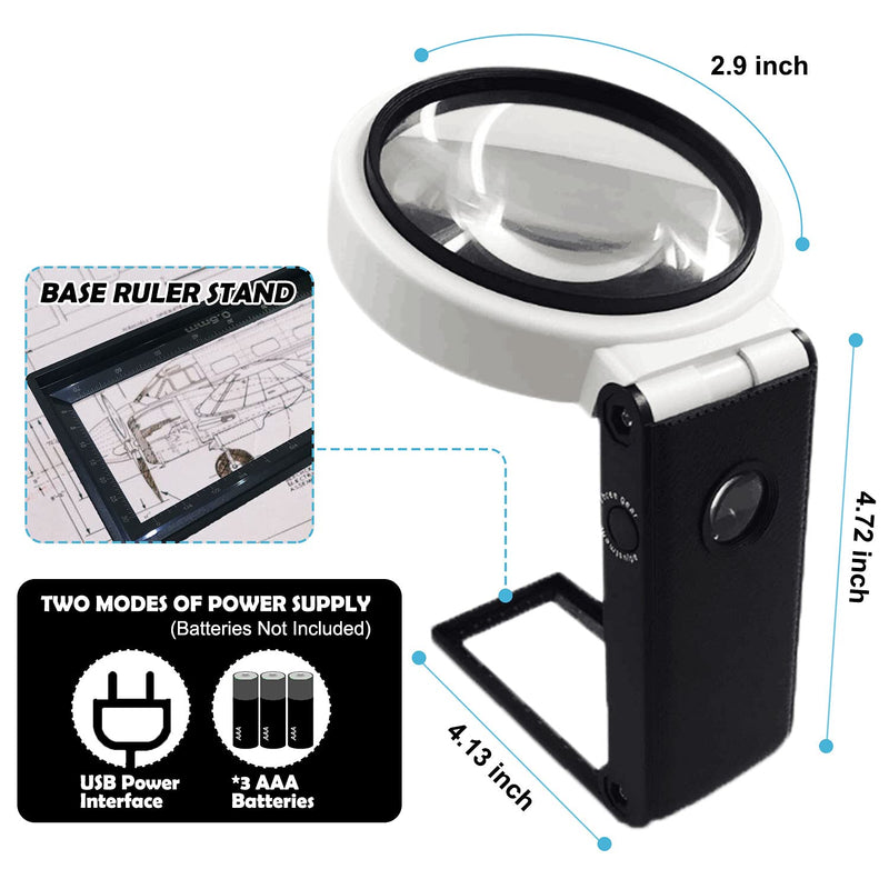 Magnifying Glass with Light and Stand Hands Free, LED Lighted Magnifier Adjustable Folding, Illuminated Magnifying Glass Portable for Reading, Exploring, Hobbies & Crafts 6X 25X