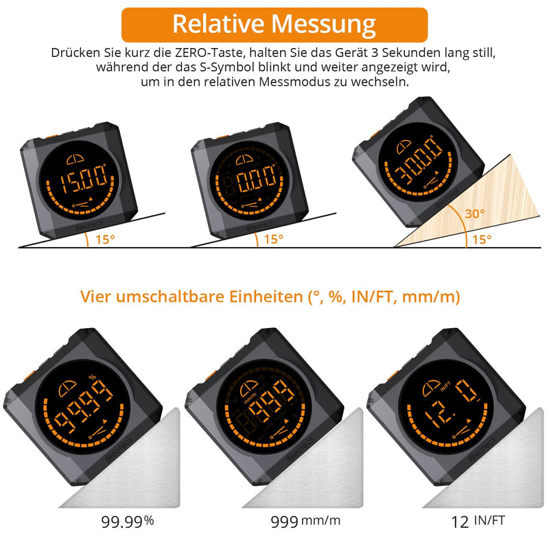 Neoteck Digital Protractor Inclinometer with LED Display, Rechargeable Level Box IP54 Waterproof for Woodworking, Construction, Decoration, DIY Black New Version