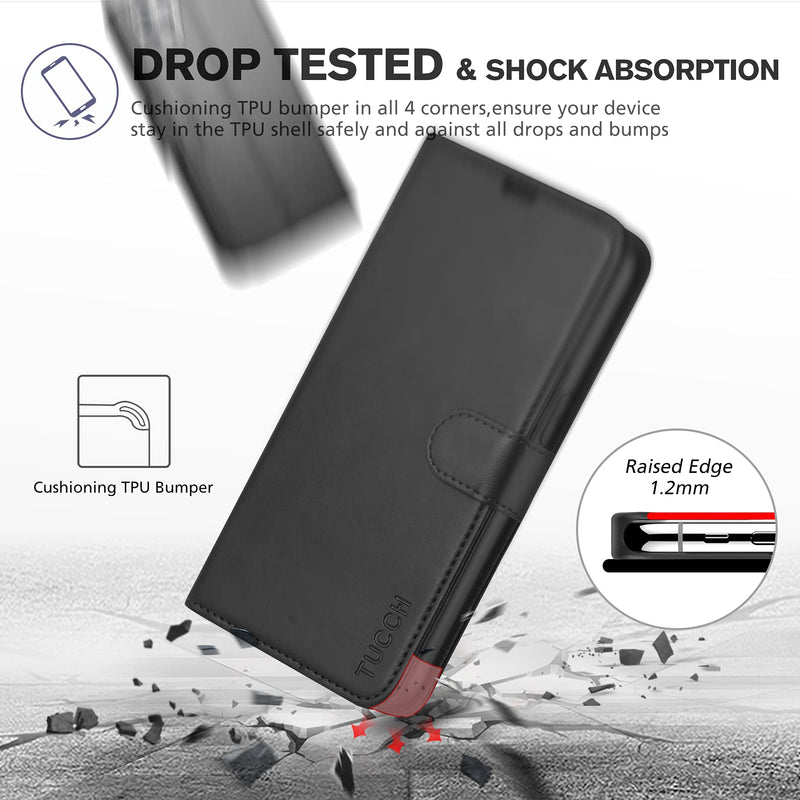 TUCCH Case for iPhone 13 Pro Wallet Case, Protective [TPU Shockproof Inner Shell], PU Leather [RFID Blocking] Card Holder Magnetic Stand Folio Cover Compatible with iPhone 13 Pro 6.1-inch 2021, Black