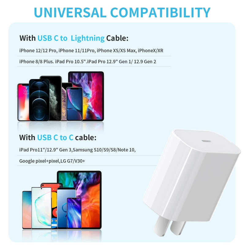 [Apple MFi Certified] iPhone Fast Charger 3Pack, iGENJUN 20W USB C Charger Wall Charger Block with PD 3.0, Compact USB C Power Adapter for iPhone 12/12 Pro/11, Galaxy, Pixel, AirPods Pro-White