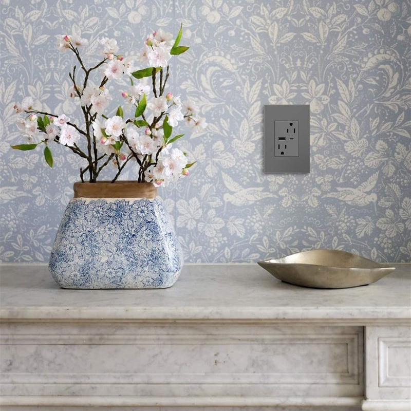 adorne Dual-USB, 15A, Ultra-Fast Charge, 6 Amp, Type A/C, USB, Hybrid Outlet, Magnesium, ARTRUSB156ACM4 Without Wall Plate