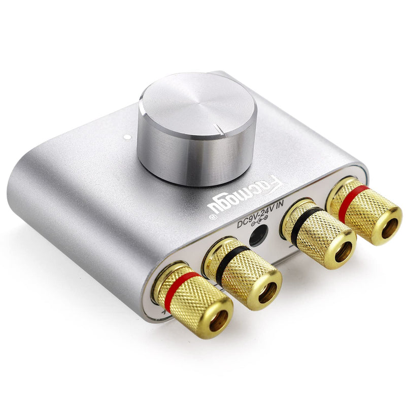 Facmogu F900S Mini Bluetooth 5.0 Power Amplifier 80W+80W, Wireless Stereo Hi-Fi Digital Audio Receiver with Power Supply 12V 5A Power Adapter, 2 Channel w/ AUX USB BT Input (Silver) Silver