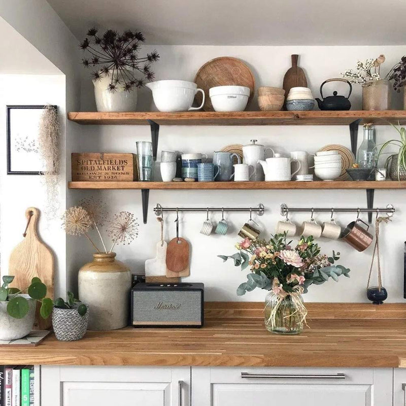 20 Pack Shelf Brackets 4 x 3 Inch, Heavy Duty Black Metal Floating Shelf Bracket, Rustic Farmhouse Decorative Iron L Bracket, J Brackets Wall Angel Corner Brace for Wood Shelves 4 x 3 inch- 20 Pack