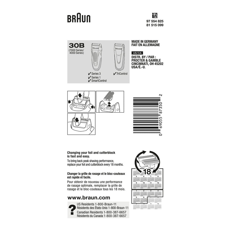 Braun Series 3 30B Foil & Cutter Replacement Head, Compatible with Previous Generation SmartControl, TriControl, 7000/4000 shavers, and Series 3 (340s)