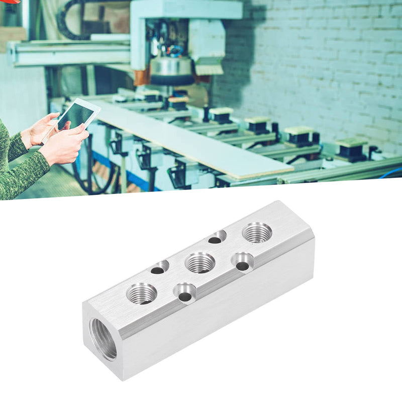 Eujgoov Pneumatic distributor block air distributor block aluminum block compressed air distributor pneumatic block G1/2 inlet G1/4 outlet 30x30mm(SY30-02-3F) SY30-02-3F
