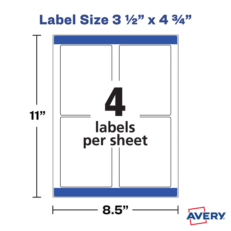 Printable Blank Rectangle Labels by Avery, 3.5" x 4.75", White, 32 Customizable Labels (22827)