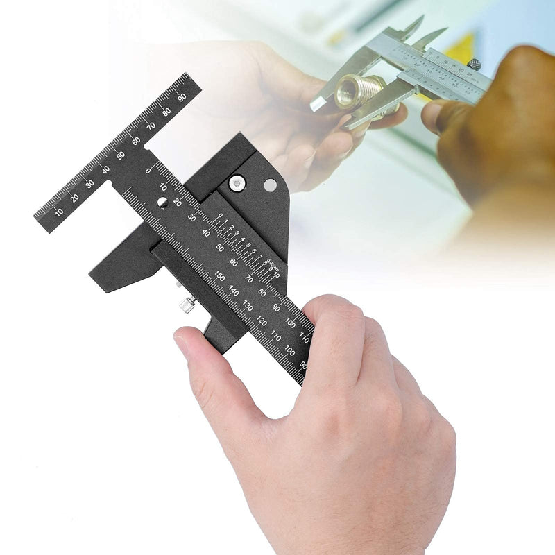Fafeicy 0~210mm T-type ruler with 0.05mm accuracy, aluminum alloy multifunctional wooden ruler, with two vertical end scales, for multifunctional line drawing and measurement