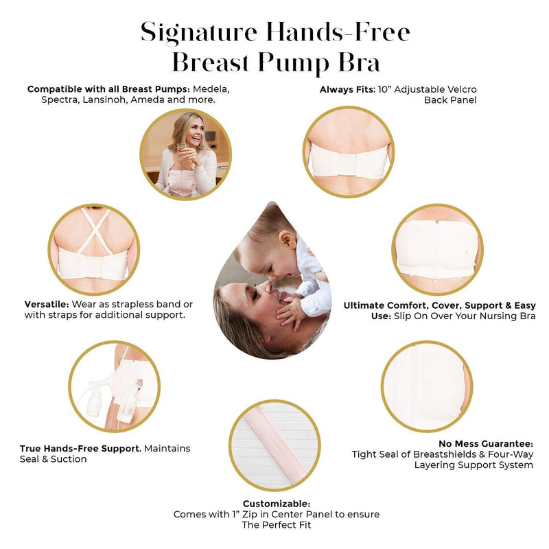 Simple Wishes L+ | Hands-Free Breast Pump Bra | Adjustable and Customizable Pumping Bra Fitting for Breastfeeding Pumps Soft Pink Large-XX-Large