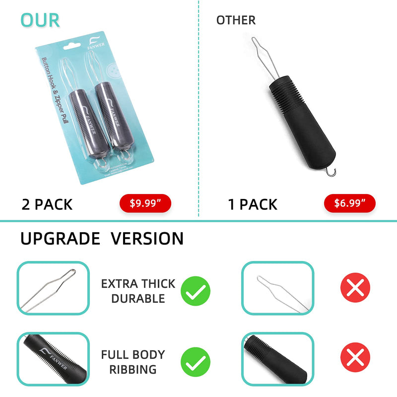 2 Pack Button Hook Dressing Aids with Zipper Pull-Button Aid and Zipper Pull Helper for Button Assist Device with Comfort & Wide Grip, Shirt & Coat Buttoning Aid for Elderly