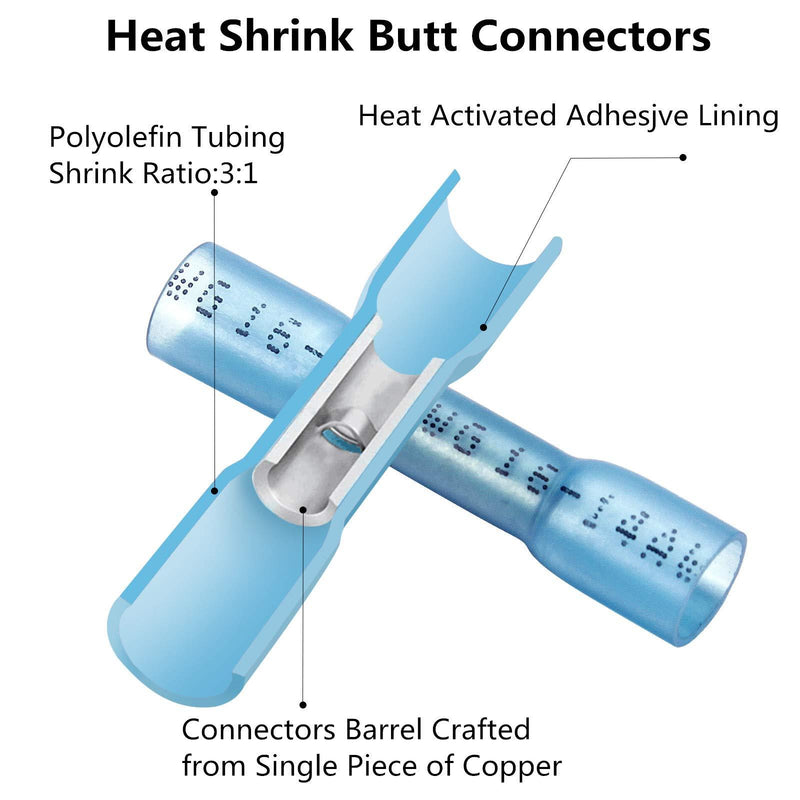 200 PCS Heat Shrink Butt Connectors, Qibaok Waterproof Butt Connectors Insulated Electrical Wire Connectors Crimp Connectors Butt Splice Terminal for Automotive Marine Boat Truck Trailer Stereo