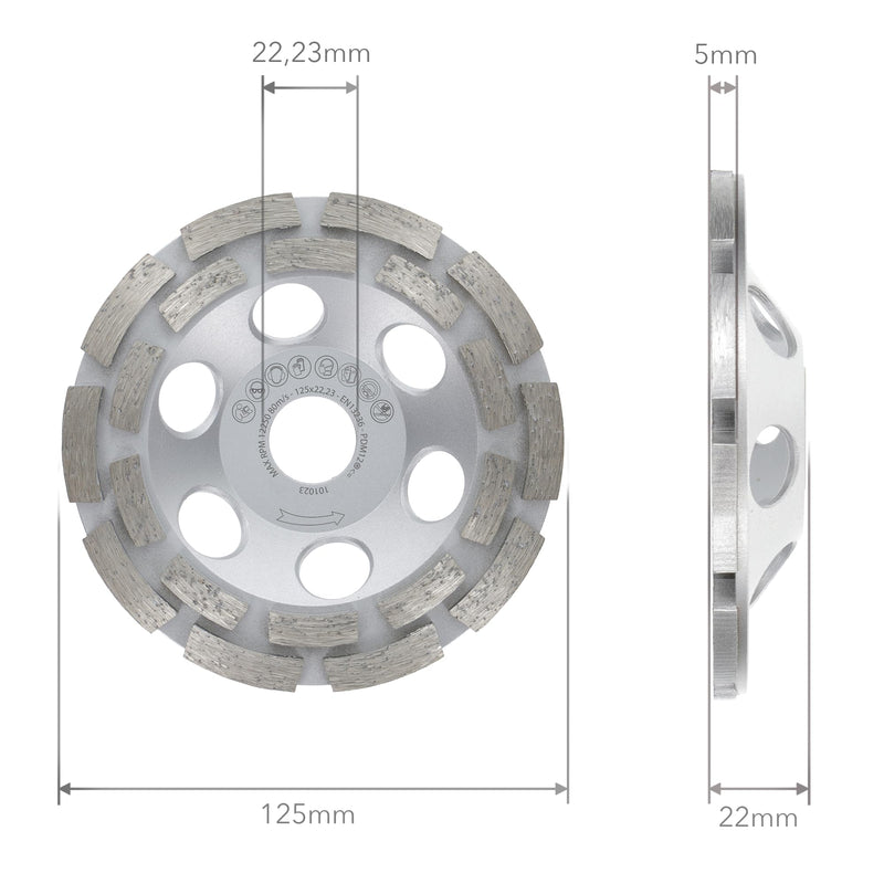 PRODIAMANT Premium diamond cup wheel 125mm concrete universal 125 mm x 22.2 mm grinding wheel double row