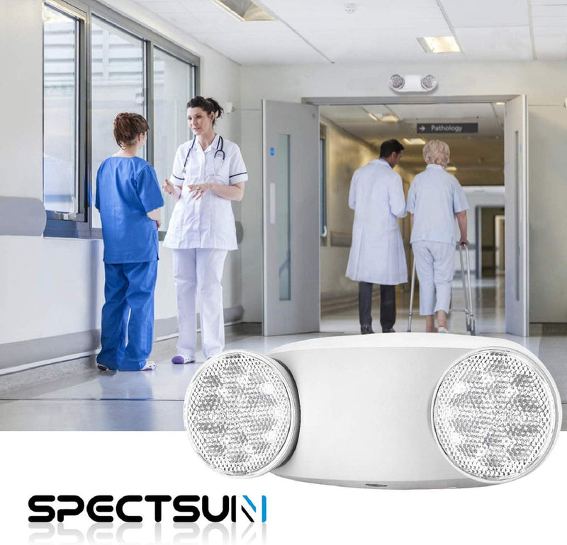 SPECTSUN Emergency Light White, Commercial Emergency Light with Battery Backup, Emergency Lighting Fixture/Emergency Light Combo/Emergency Sign Light//Emergency Light Home - 1 Pack (Round Head)