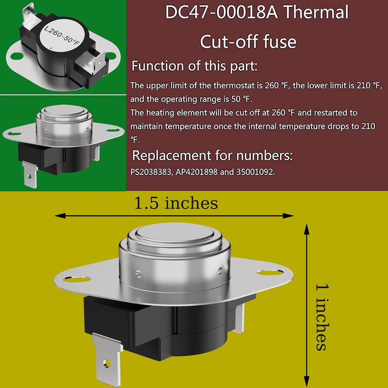 DC47-00019A Dryer Heating Element,DC96-00887A and DC47-00016A Thermal Fuse Thermostat,DC47-00018A Thermal Cut-Off Fuse Compatible With samsung dryer dv40j3000ew a2 dv45h7000ew a2  dv42h5000es(4-piece)