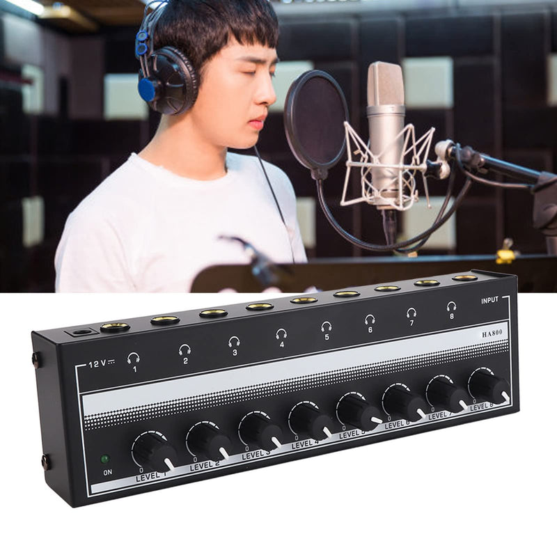 8-Channel Headphone Amplifier, Portable Metal Stereo Audio Amplifier with 12V Power Adapter, Home Audio Amplifier System for Studio and Stage