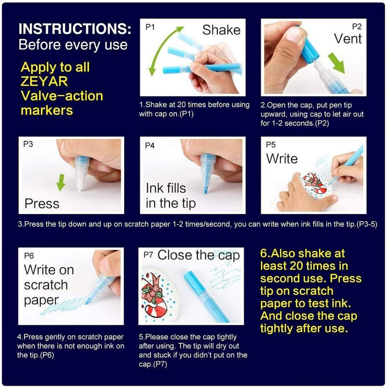 ZEYAR Acrylic Paint Pens, Expert of Rock Painting, Extra Fine Point, 12 Colors, Water Based, Permanent & Waterproof Ink, Works on Rock, Wood, Glass, Metal, Ceramic and Non porous Surfaces (12 Colors)