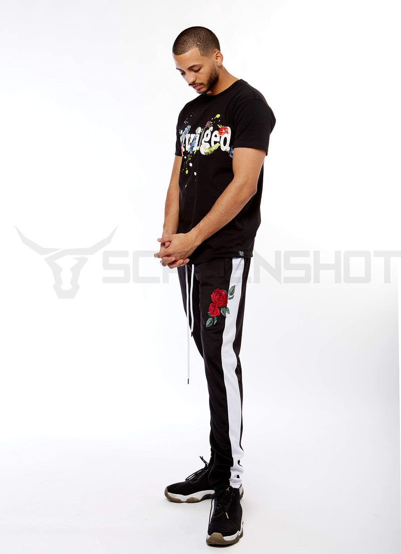 Screenshotbrand Mens Hip Hop Premium Slim Fit Track Pants - Athletic Jogger Bottom with Side Taping Small P11853-bk/Wh