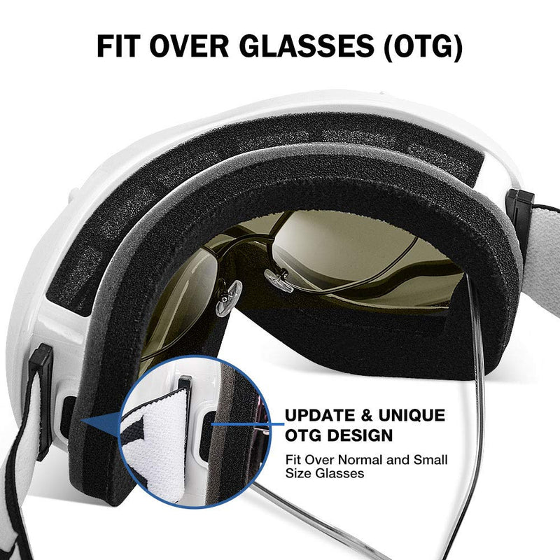 ZIONOR Lagopus Ski Goggles - Snowboard Snow Goggles for Men Women Adult Youth A0-vlt 8.6% White Frame Silver Lens