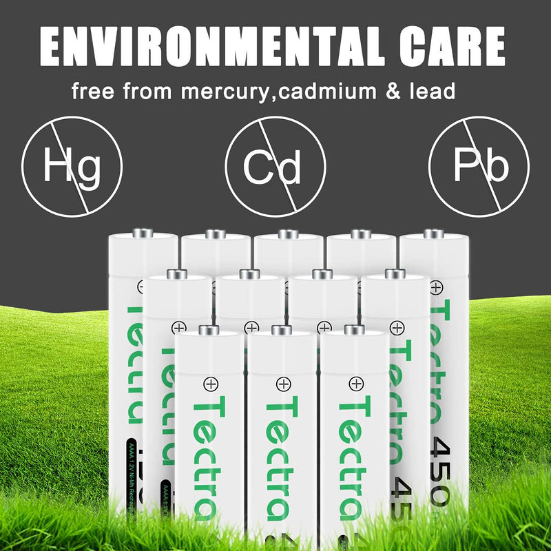 450mAh AAAA Batteries, Tectra 4 Count AAAA Rechargeable Ni-MH Batteries with AA AAA AAAA Ni-MH Universal Smart Battery Charger for Surface Pen Active Stylus 4 battery + 1 charger