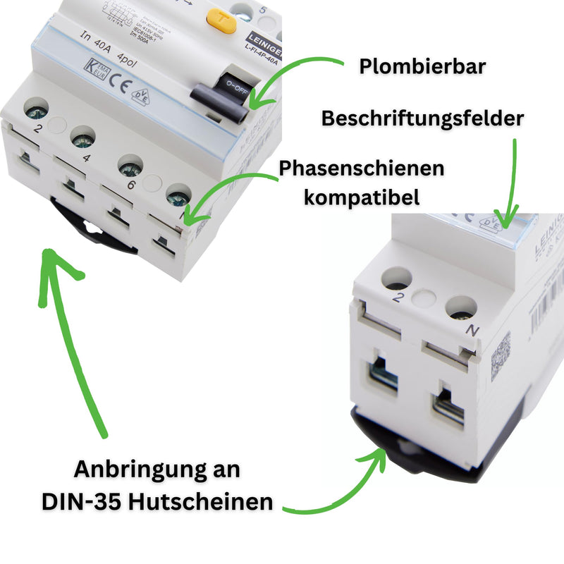 LEINIGER/residual current circuit breaker/residual current circuit breaker/FI switch/RCD / 2-pole / 4-pole / 25A / 40A / 63A / 30mA / Type A/VDE certified (4-pole 63A) 4-pole 63A