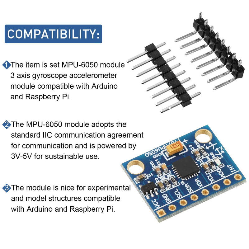 10 Pieces GY-521 MPU-6050 MPU6050 Module, 3 Axis Accelerometer 6 DOF Gyroscope Sensor Module Kit 16 Bit AD Converter Data Output IIC 3-5v Compatible with Arduino