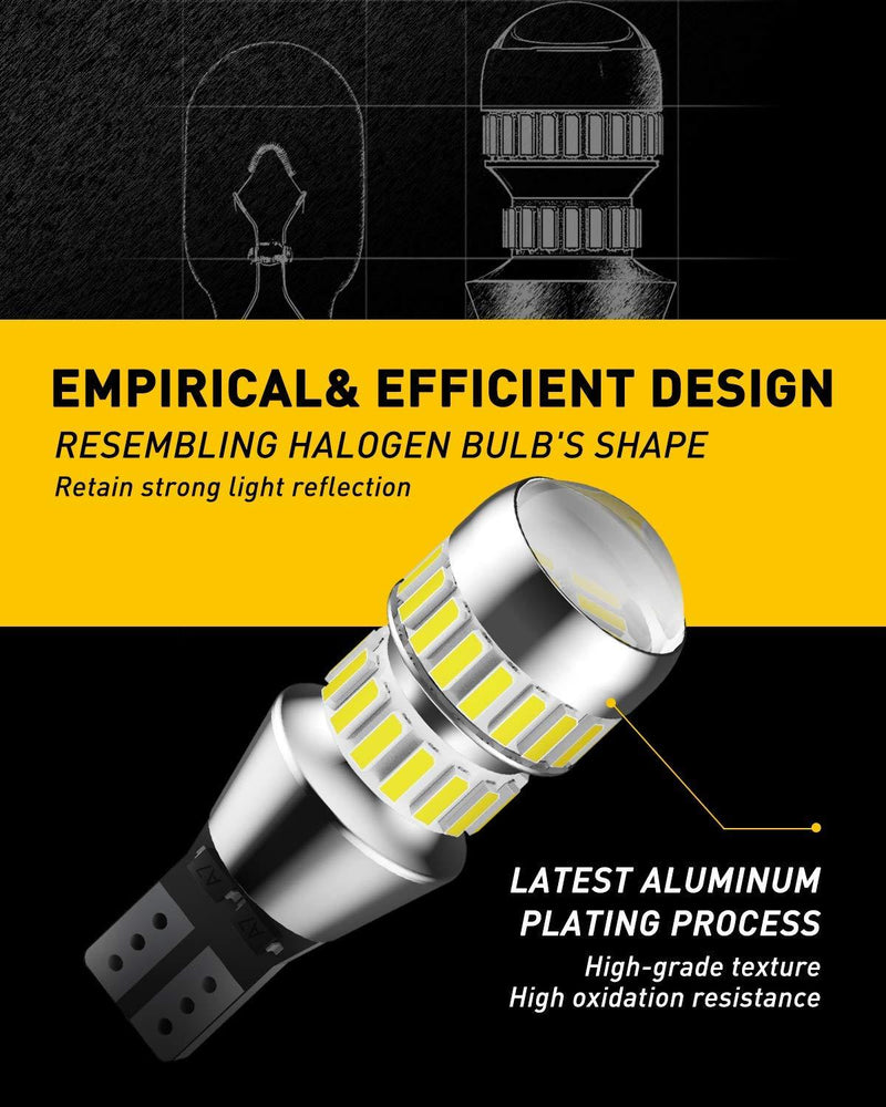 AUXITO 912 921 LED Bulbs for Backup Reverse Light Bulbs, 2600 Lumens 4014 42-SMD, 6000K White, Non-polarity 906 W16W T15 921 LED Bulb Direct Back Up Replacement Lamp, Pack of 2