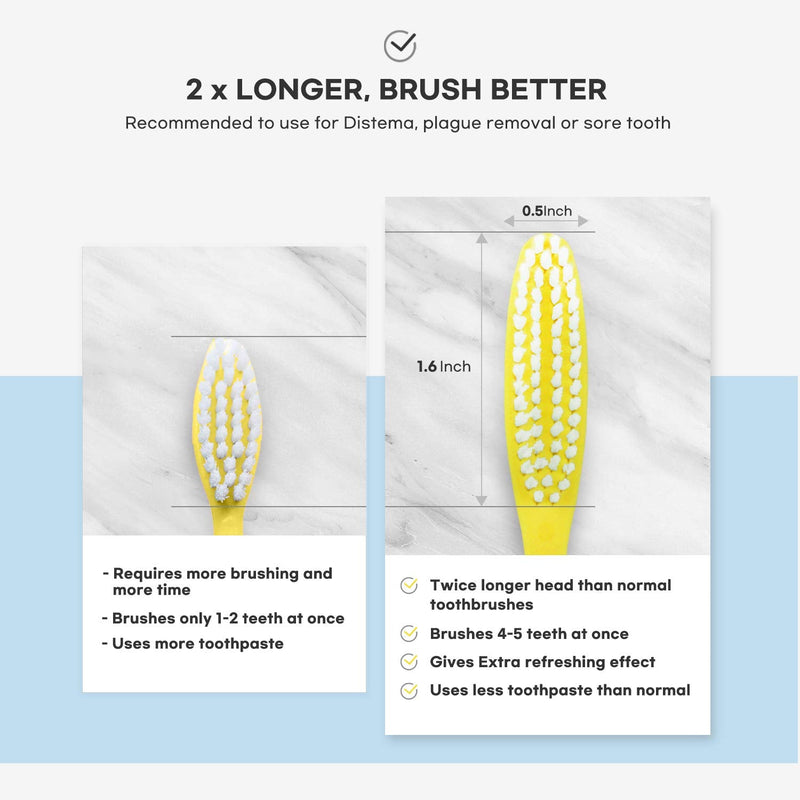 Dr.Golden Turtle Long Head Toothbrush 16-Pack Designed by Dentist | Easy Plaque Remover | Huge Toothbrush for Adults | Tooth Brushes Set | Toothbrush Medium Hard | Smokers Toothbrush for Clean Teeth