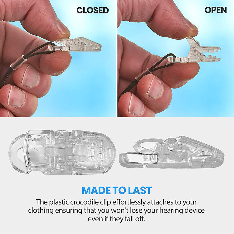 Hearing Aid Clips - Protective Holder with Anti Lost Lanyard Cord - Rope with Loops and Clip and Security Clip Ideal for Behind The Ear Hearing Aids and Personal Sound Amplifiers, (Pack of 2)