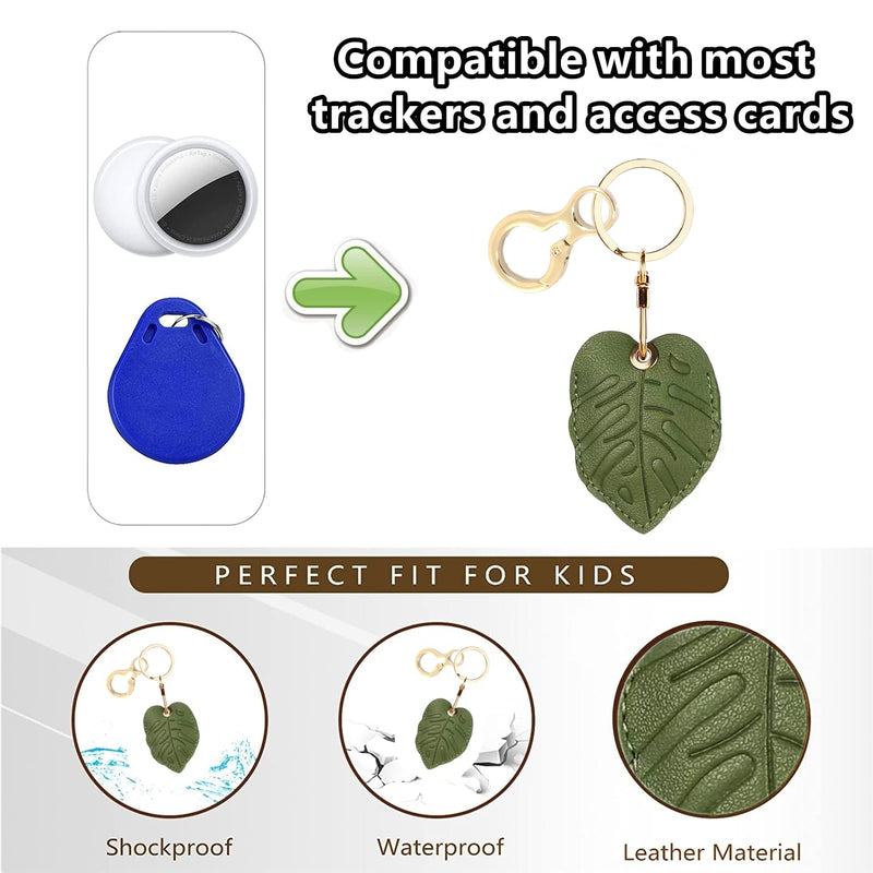 Leather Keychain Holder Case Compatible with Apple AirTag, Cute Protective Air Tag Cover with Keychain Ring, Anti-Scratch Finder GPS Tracker Case for Wallet Keys(Small Leaves) Small leaves
