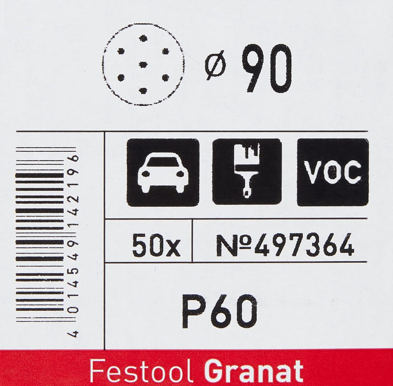 Festool 497364 P60 Grit, Granat Abrasives, Pack of 50